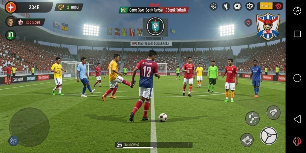 Tampilan gameplay nyata dari pertandingan sepak bola di 234E.