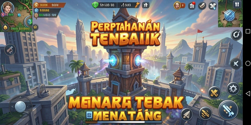 Tampilan gameplay 66K yang mendebarkan di arena pertahanan menara.
