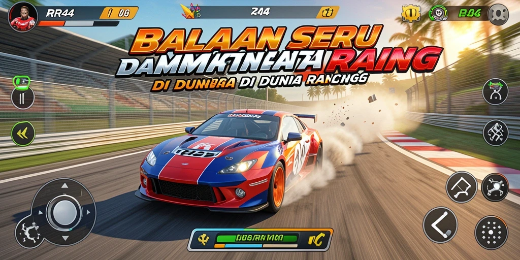 Tampilan gameplay RR44 yang mengasyikkan dengan aksi balap cepat.