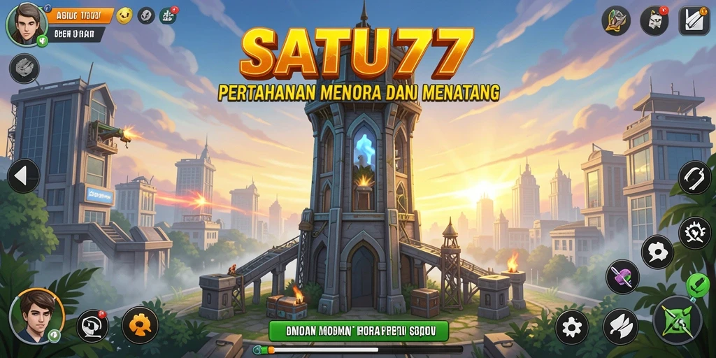 Tampilan gameplay menegangkan dalam SATU77 Tower Defense.